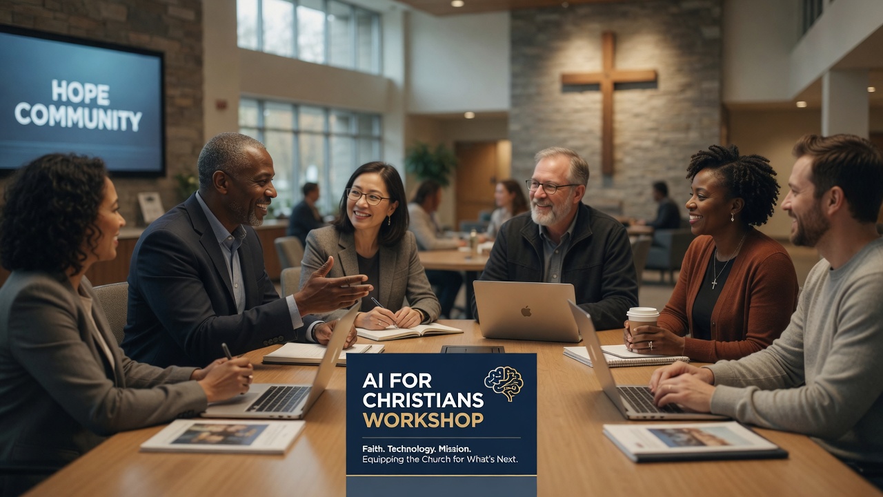 Church leaders discussing hosting an AI for Christians workshop.